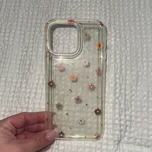 iPhone 15 pro max Clear Floral Case with Pink & Orange Flowers